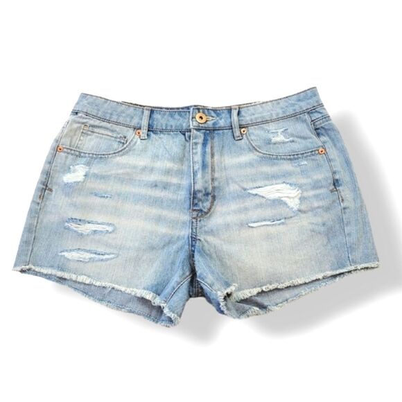 NEW Bethany Mota Aeropostale High Rise Midi Denim Shorts in Light Wash Size 10 - Picture 1 of 9